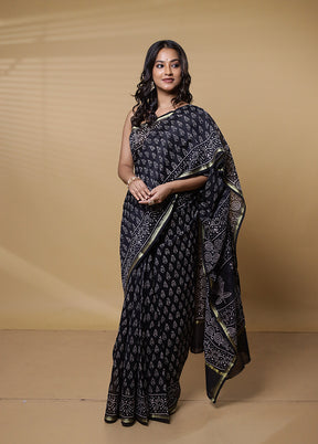 Black Chanderi Cotton Saree With Blouse Piece