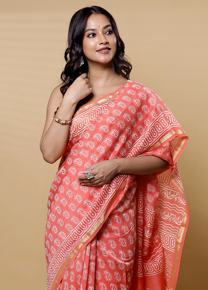 Pink Chanderi Cotton Saree With Blouse Piece