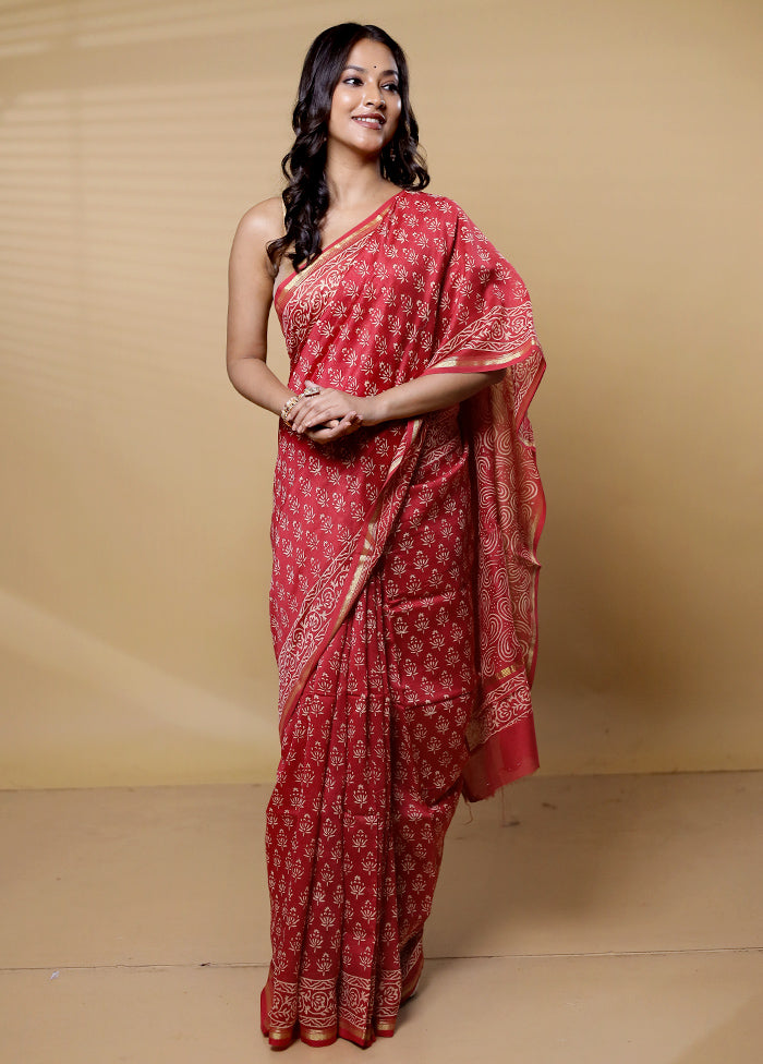 Pink Chanderi Cotton Saree With Blouse Piece