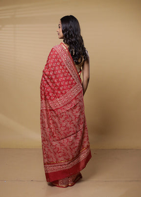 Pink Chanderi Cotton Saree With Blouse Piece