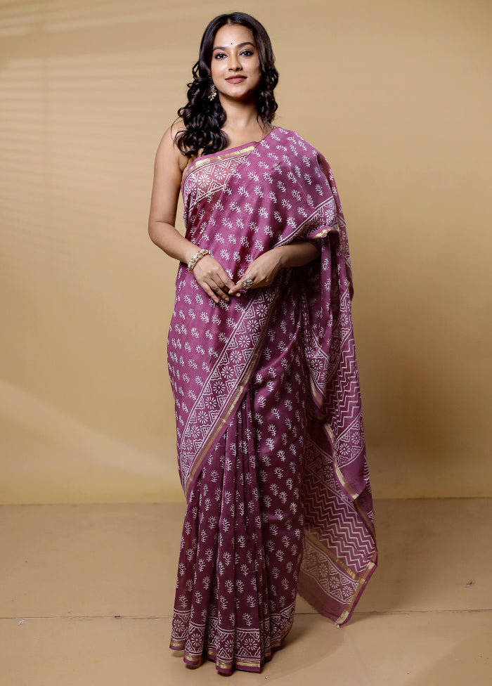 Pink Chanderi Cotton Saree With Blouse Piece