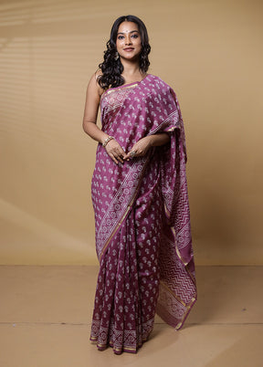 Pink Chanderi Cotton Saree With Blouse Piece