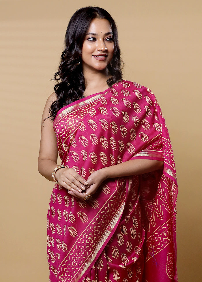 Pink Chanderi Cotton Saree With Blouse Piece