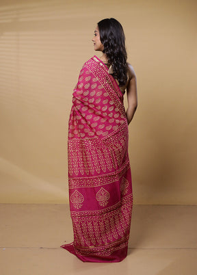 Pink Chanderi Cotton Saree With Blouse Piece