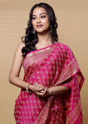 Pink Chanderi Cotton Saree With Blouse Piece