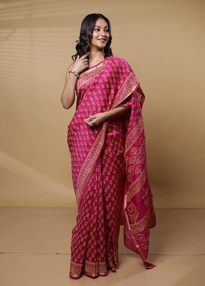 Pink Chanderi Cotton Saree With Blouse Piece