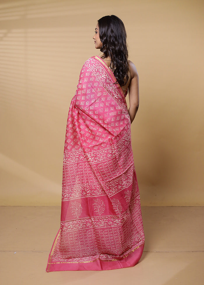 Pink Chanderi Cotton Saree With Blouse Piece