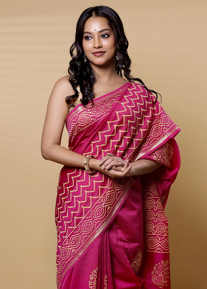 Pink Chanderi Cotton Saree With Blouse Piece