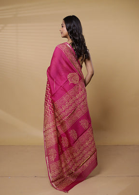 Pink Chanderi Cotton Saree With Blouse Piece