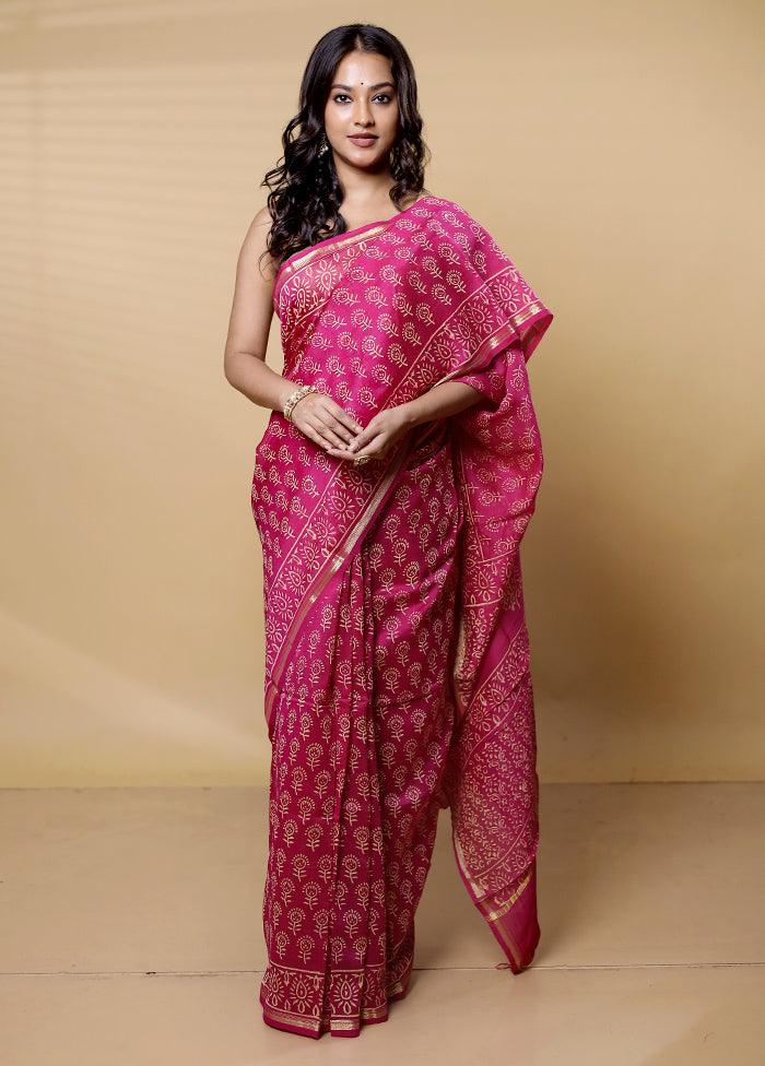 Pink Chanderi Cotton Saree With Blouse Piece