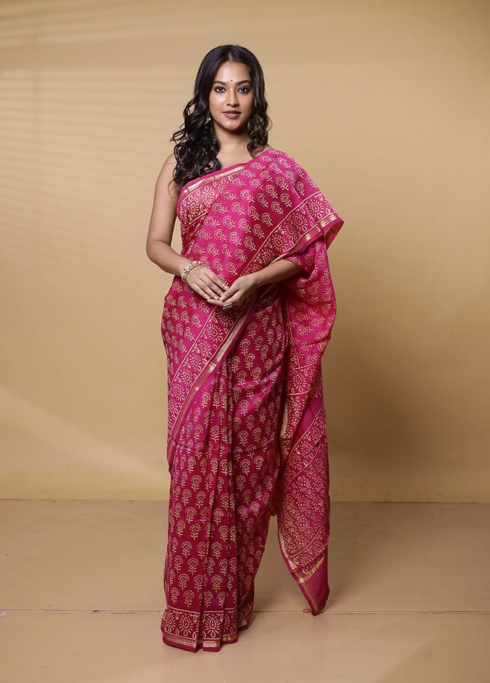 Pink Chanderi Cotton Saree With Blouse Piece