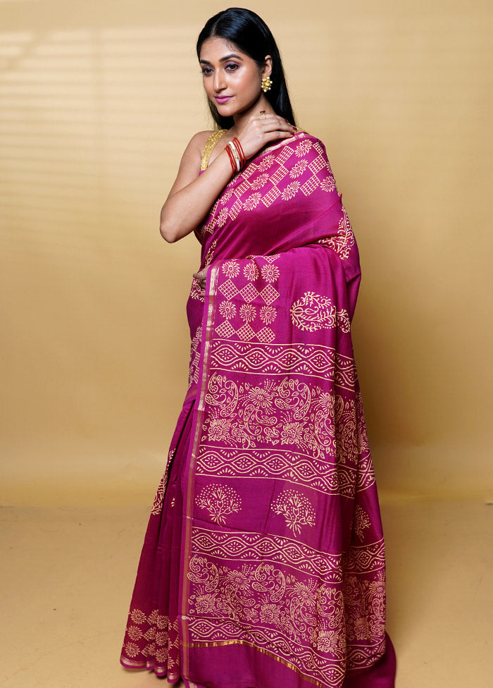 Pink Chanderi Cotton Saree With Blouse Piece