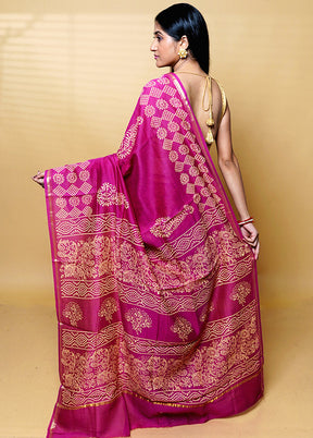 Pink Chanderi Cotton Saree With Blouse Piece