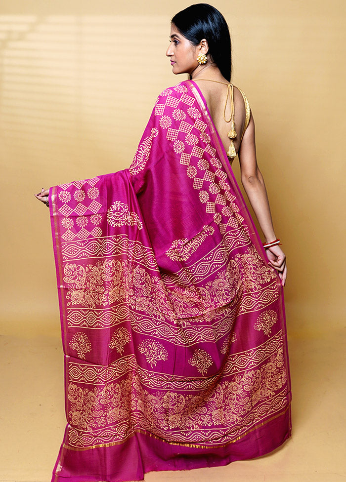 Pink Chanderi Cotton Saree With Blouse Piece