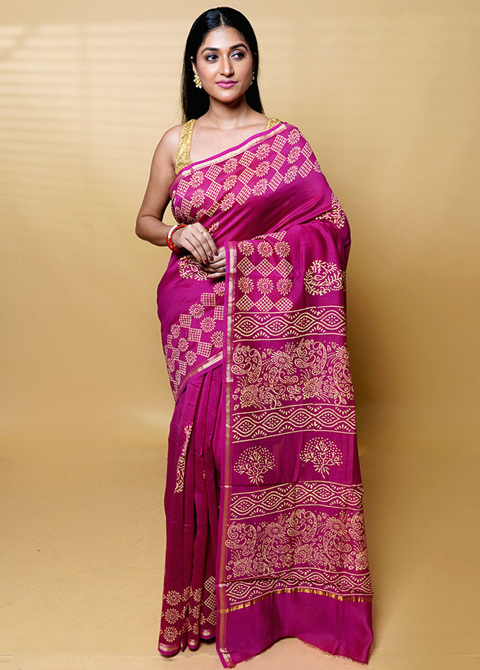 Pink Chanderi Cotton Saree With Blouse Piece