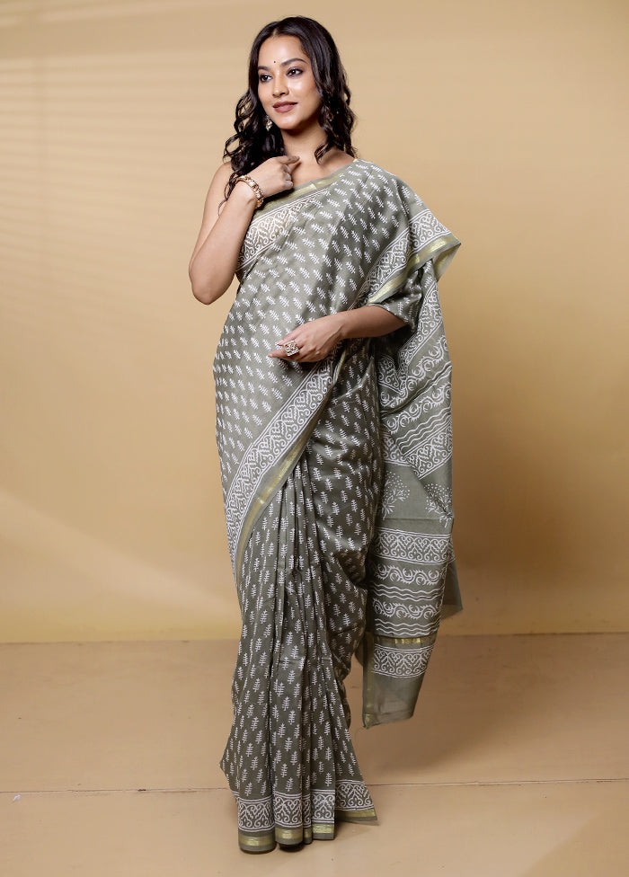 Cream Chanderi Cotton Saree With Blouse Piece