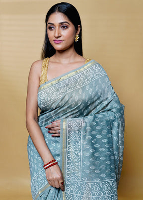 Grey Chanderi Cotton Saree With Blouse Piece