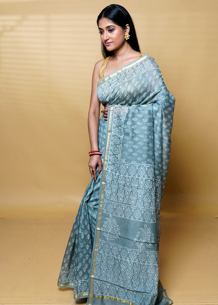 Grey Chanderi Cotton Saree With Blouse Piece