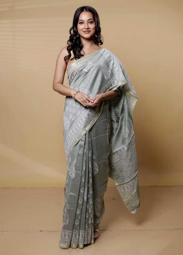 Cream Chanderi Cotton Saree With Blouse Piece