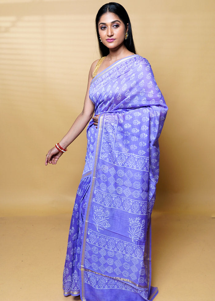 Purple Chanderi Cotton Saree With Blouse Piece