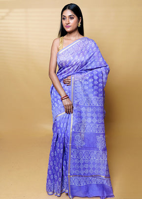 Purple Chanderi Cotton Saree With Blouse Piece