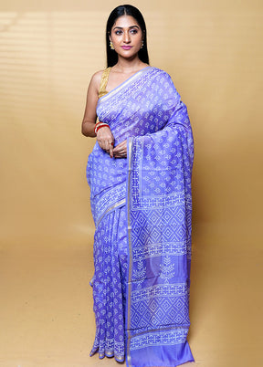 Purple Chanderi Cotton Saree With Blouse Piece