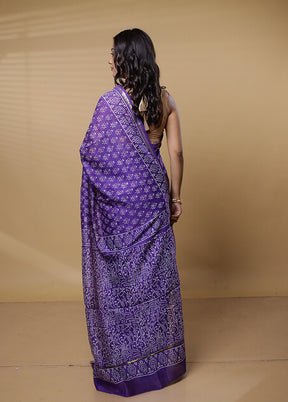 Purple Chanderi Cotton Saree With Blouse Piece