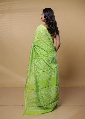 Green Chanderi Cotton Saree With Blouse Piece