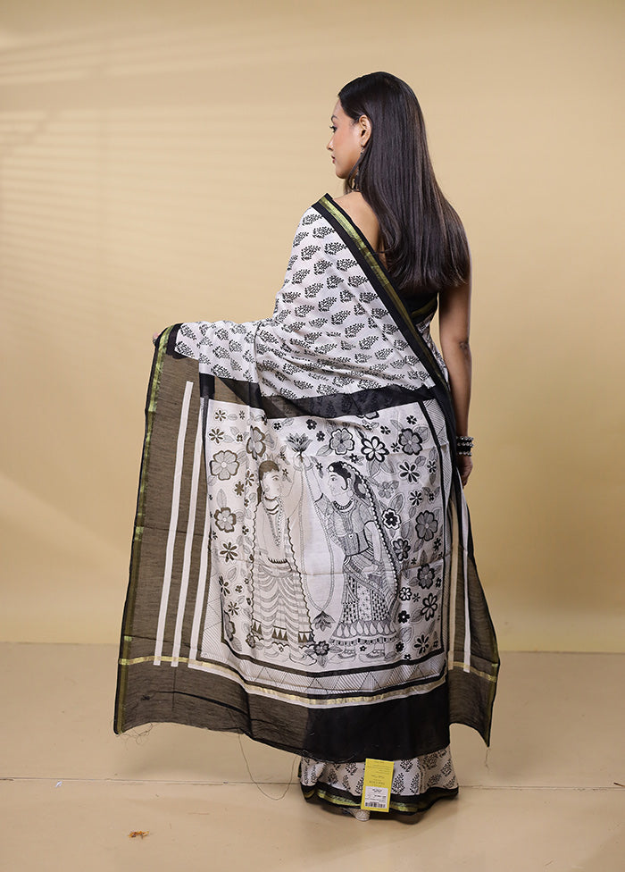 White Chanderi Cotton Saree With Blouse Piece