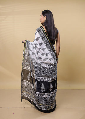 White Chanderi Cotton Saree With Blouse Piece