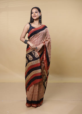 Cream Chanderi Cotton Saree With Blouse Piece