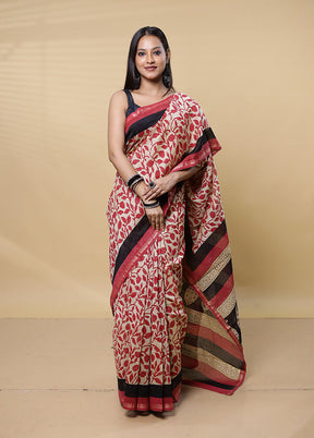 Cream Chanderi Cotton Saree With Blouse Piece