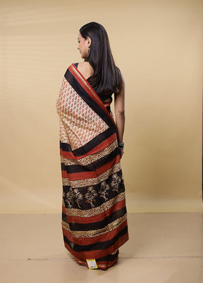 Cream Chanderi Cotton Saree With Blouse Piece