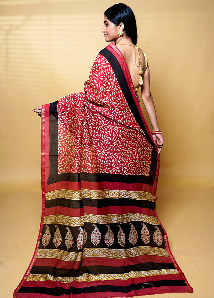 Cream Chanderi Cotton Saree With Blouse Piece