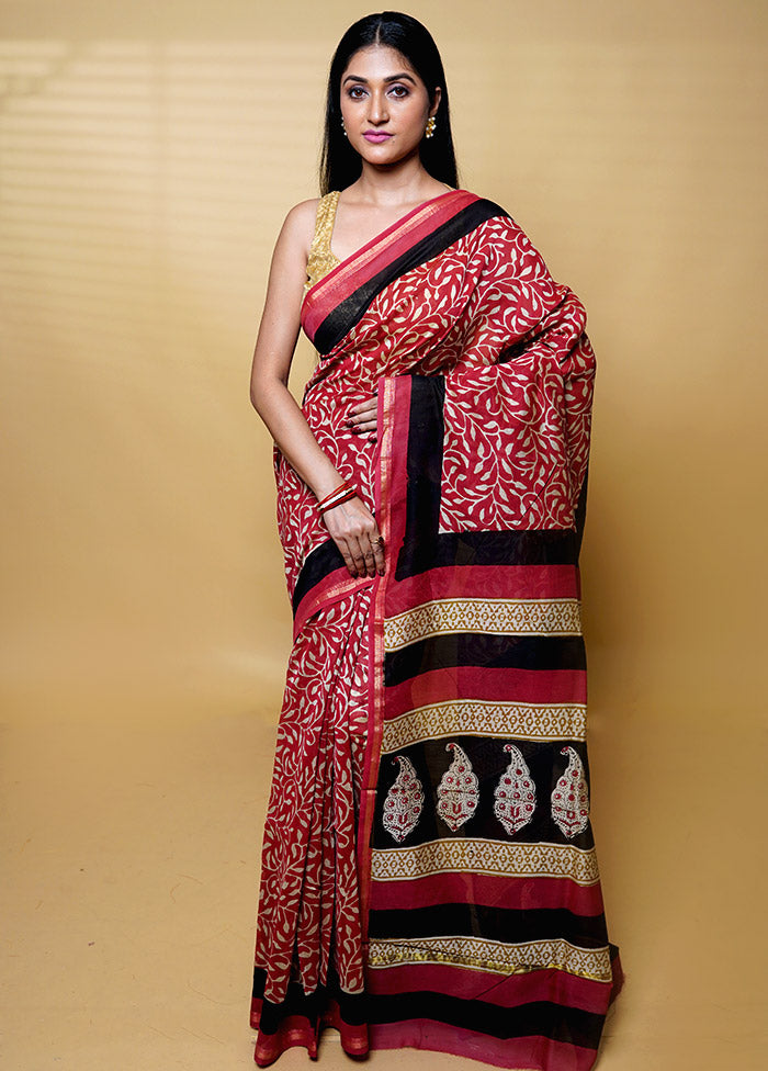 Cream Chanderi Cotton Saree With Blouse Piece