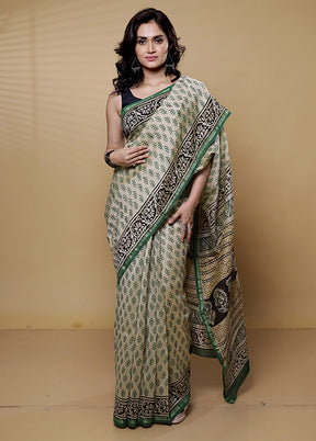 Cream Chanderi Cotton Saree With Blouse Piece