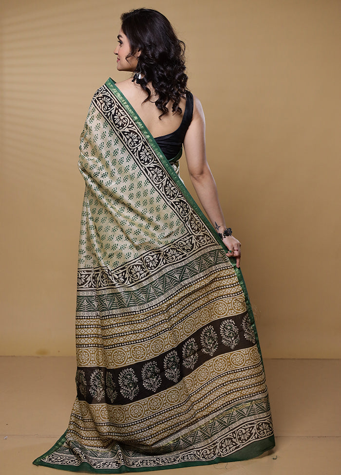 Cream Chanderi Cotton Saree With Blouse Piece