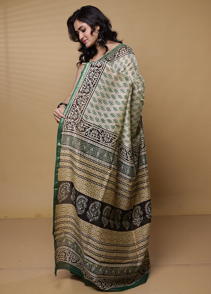 Cream Chanderi Cotton Saree With Blouse Piece