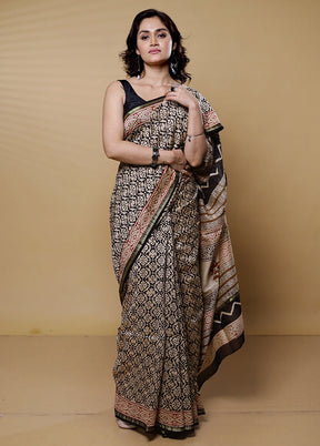 Cream Chanderi Cotton Saree With Blouse Piece