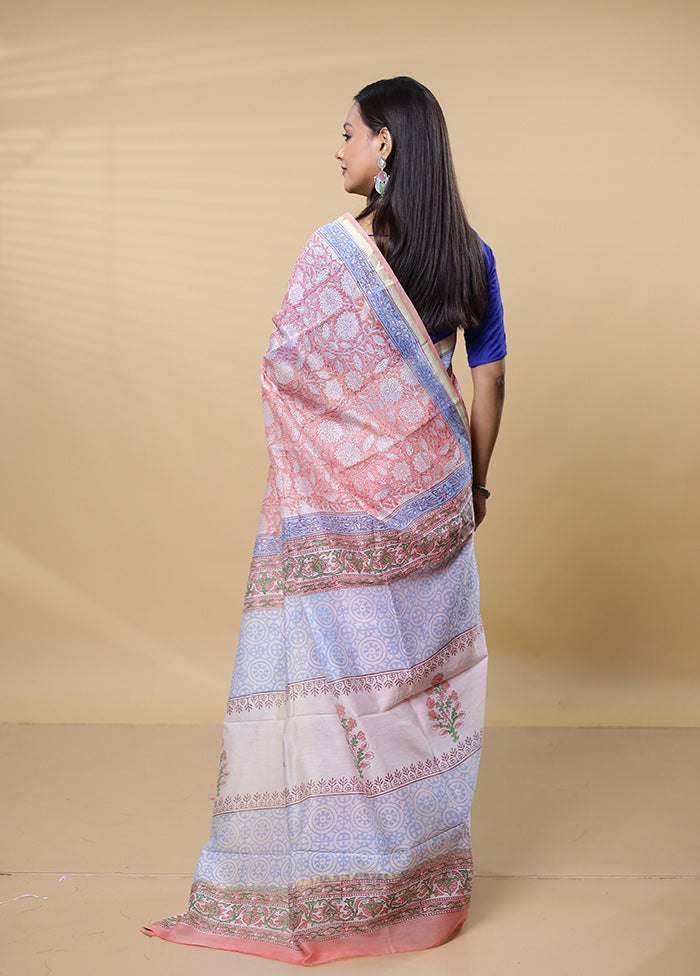 Grey Chanderi Cotton Saree With Blouse Piece