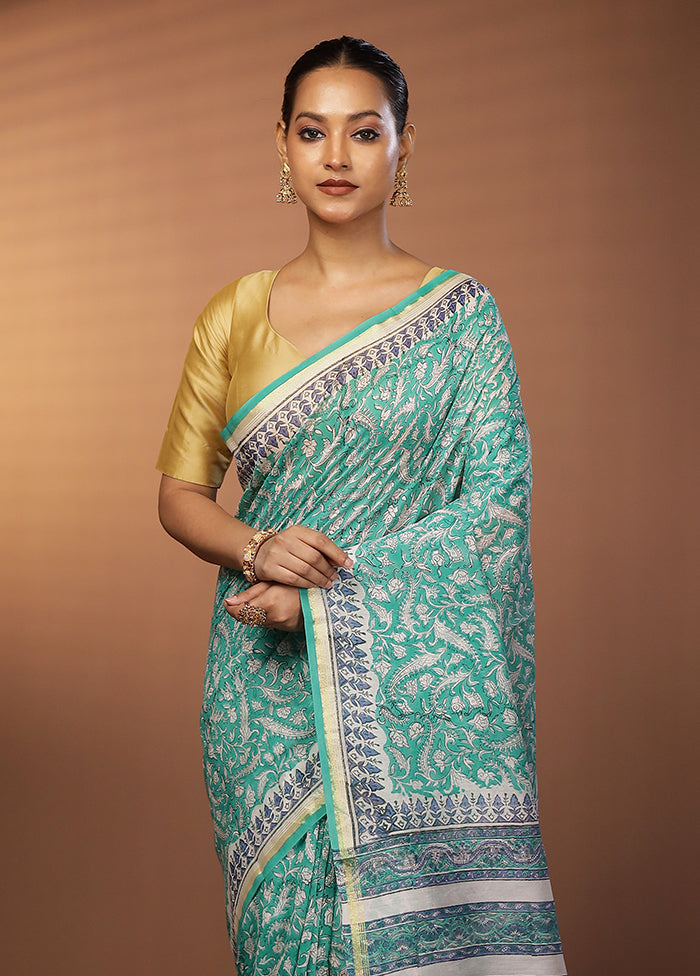 Green Chanderi Silk Saree With Blouse Piece