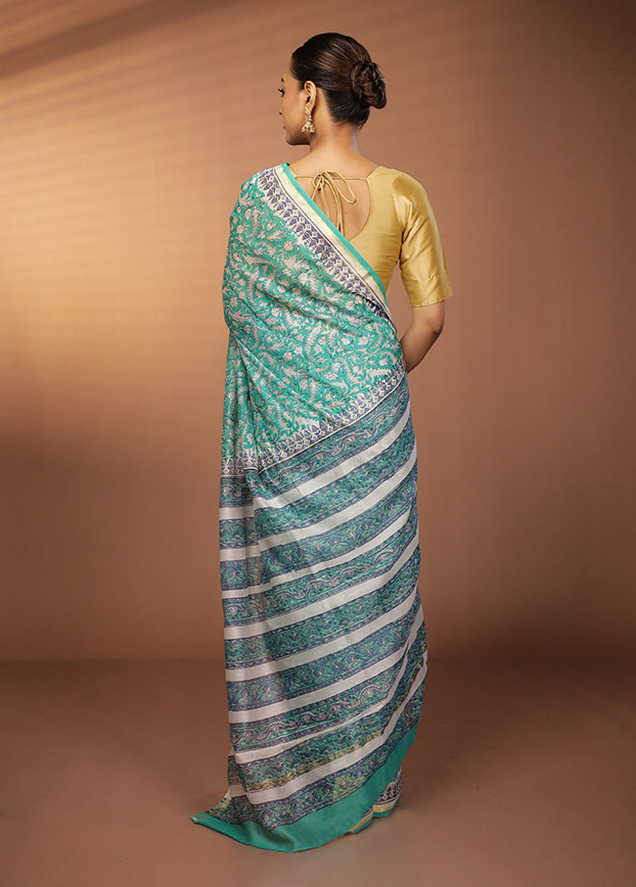 Green Chanderi Silk Saree With Blouse Piece