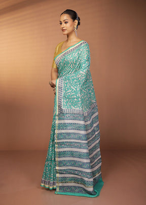 Green Chanderi Silk Saree With Blouse Piece