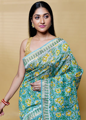 Blue Chanderi Cotton Saree With Blouse Piece