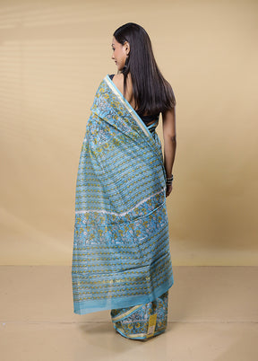 Blue Chanderi Cotton Saree With Blouse Piece