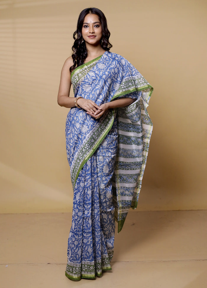 White Chanderi Cotton Saree With Blouse Piece