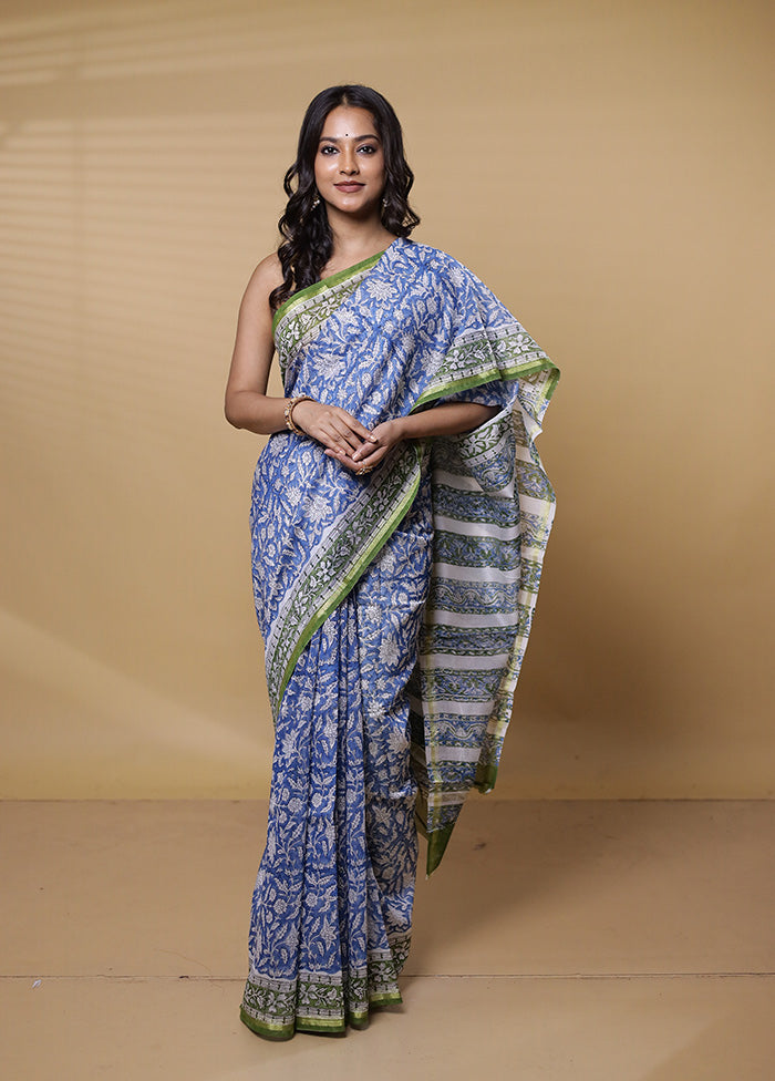 White Chanderi Cotton Saree With Blouse Piece