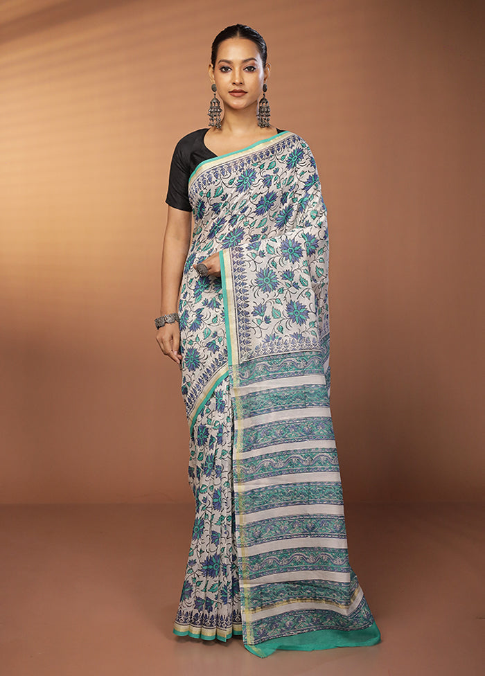 White Chanderi Silk Saree With Blouse Piece