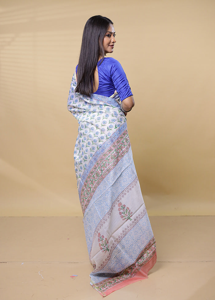 White Chanderi Cotton Saree With Blouse Piece