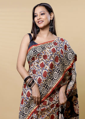 Cream Chanderi Cotton Saree With Blouse Piece